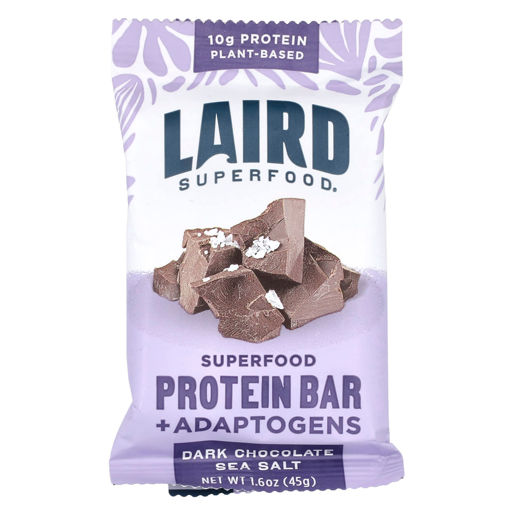 Laird Superfood, Протеиновый батончик Superfood + адаптогены, морская соль из темного шоколада, 10 пакетиков по 45 г (1,6 унции)