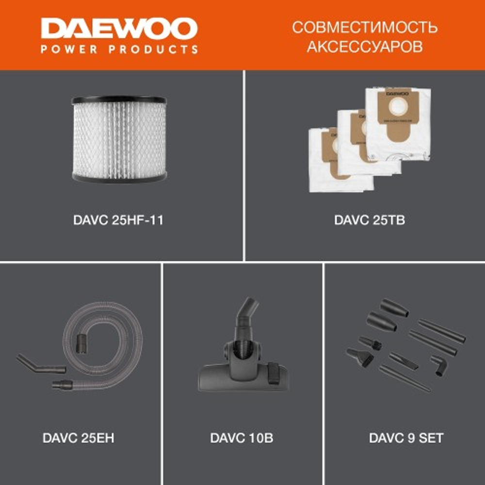 Пылесос строительный с системой очистки DAEWOO DAVC 2500SD