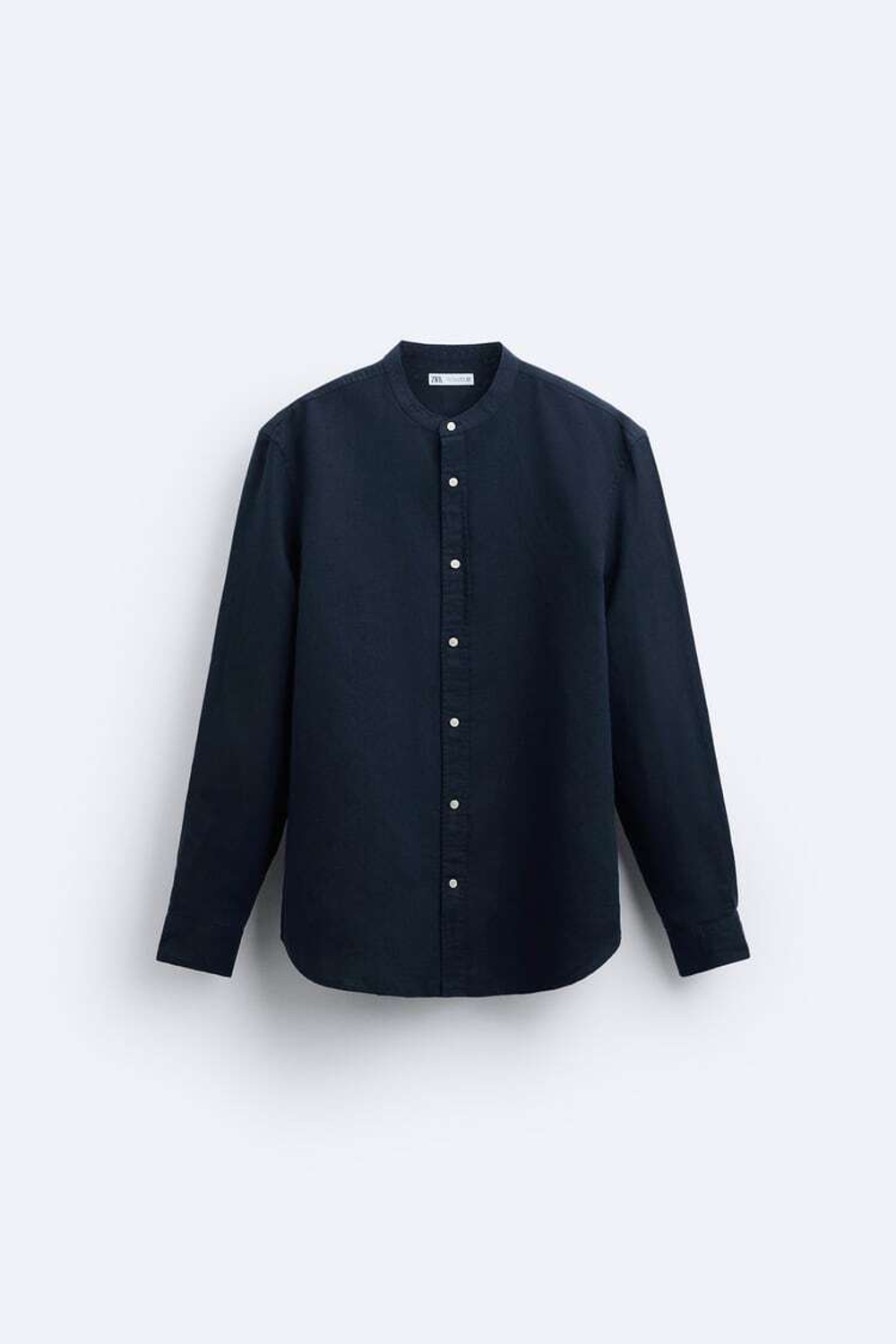 ZARA РУБАШКА ИЗ ХЛОПКА И ЛЬНА, МОРСКОЙ СИНИЙ