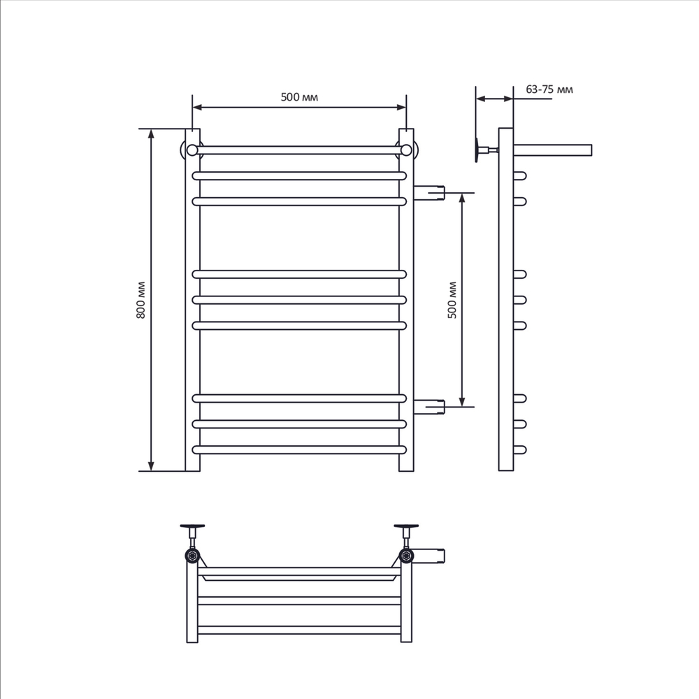 Полотенцесушитель MIXLINE MIRA  80х50х50 г2 (1'' НР, 8 перекладин + ПОЛКА, правое подкл) водяной