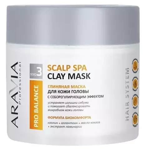Глиняная маска для кожи головы с себорегулирующим эффектом Scalp Spa Clay Mask, 300 мл ARAVIA Professional