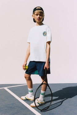 ZARA ШОРТЫ ИЗ МЯГКОЙ ТКАНИ С ПРИНТОМ PRINCE ®, ЗЕЛЕНОВАТО-СИНИЙ