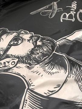 Пеньюар MASTER Professional MP-5069 BARBER SHOP на крючках 140*160 черный/белый принт