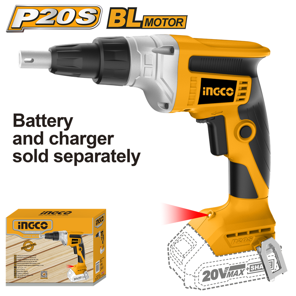 Аккумуляторный шуруповерт для гипсокартона INGCO CDSLI2042006 INDUSTRIAL 20 В 30 Нм