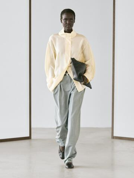 Massimo Dutti Шелковая рубашка с пуговицами, ванильный