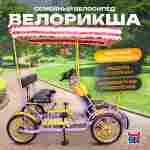 Семейный велосипед, трехместный, фиолетовый