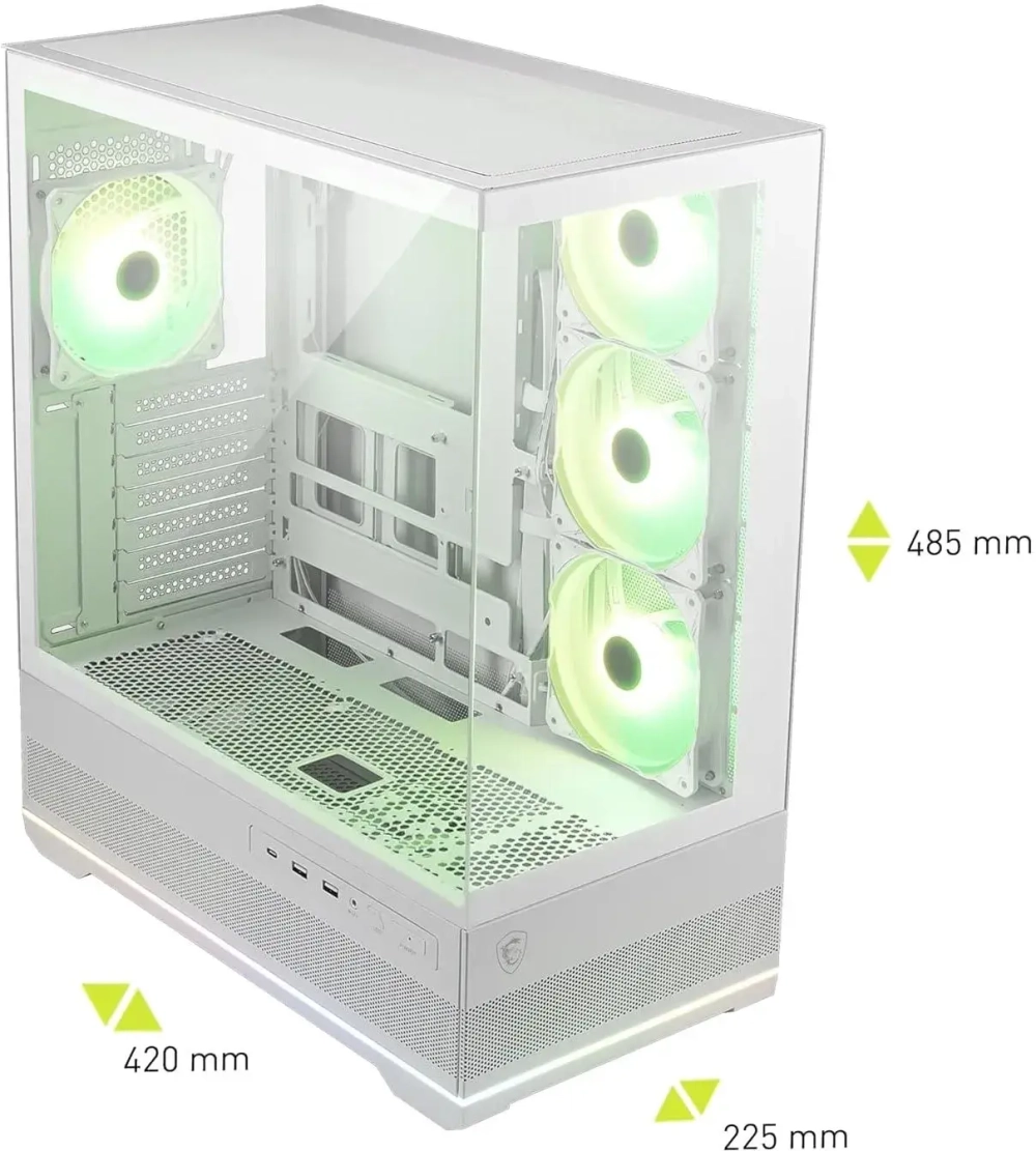 Компьютерный корпус MSI MAG PANO 110R PZ WHITE ATX/mATX/mITX, Back connect:ATX/mATX Type-C White