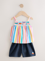 Топ и шорты джинсовые в комплекте для девочки Next E79-494, Темно-синий, Розовый, Белый