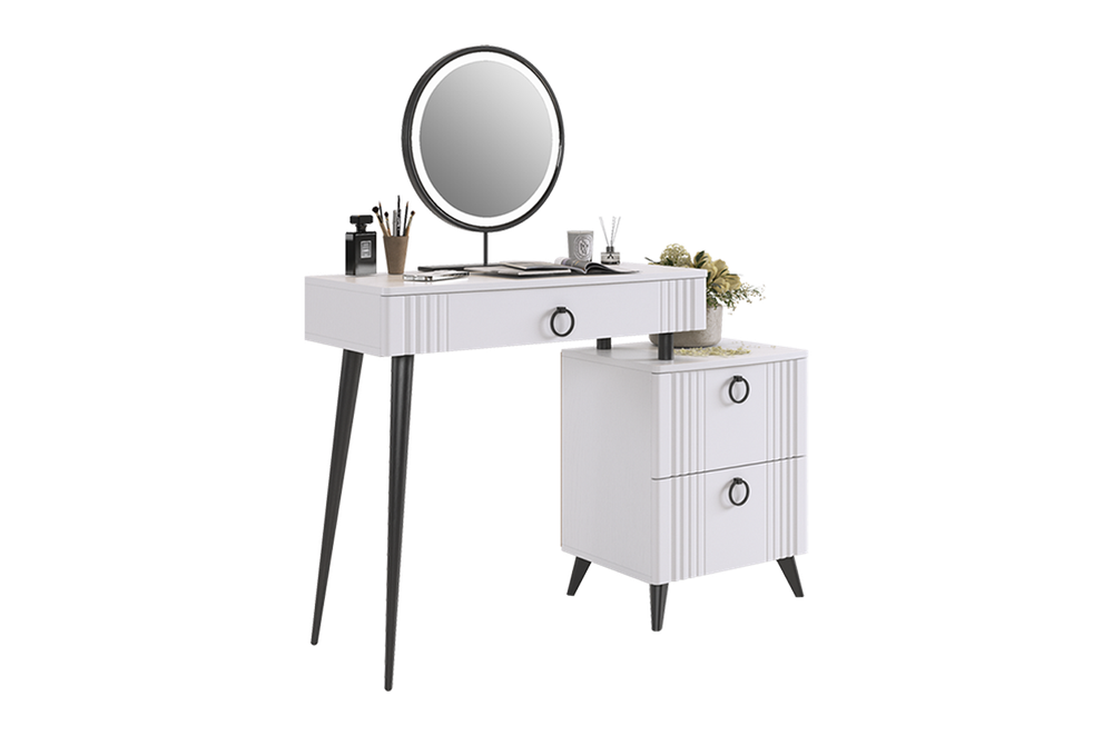 Туалетный столик "Ева" без зеркала (белое дерево/белый матовый)