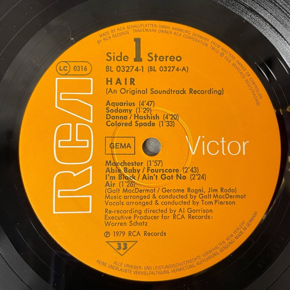 Винтажная виниловая пластинка LP Galt MacDermot Hair Волосы Мюзикл (Soundtrack Recording) (Germany 1979)