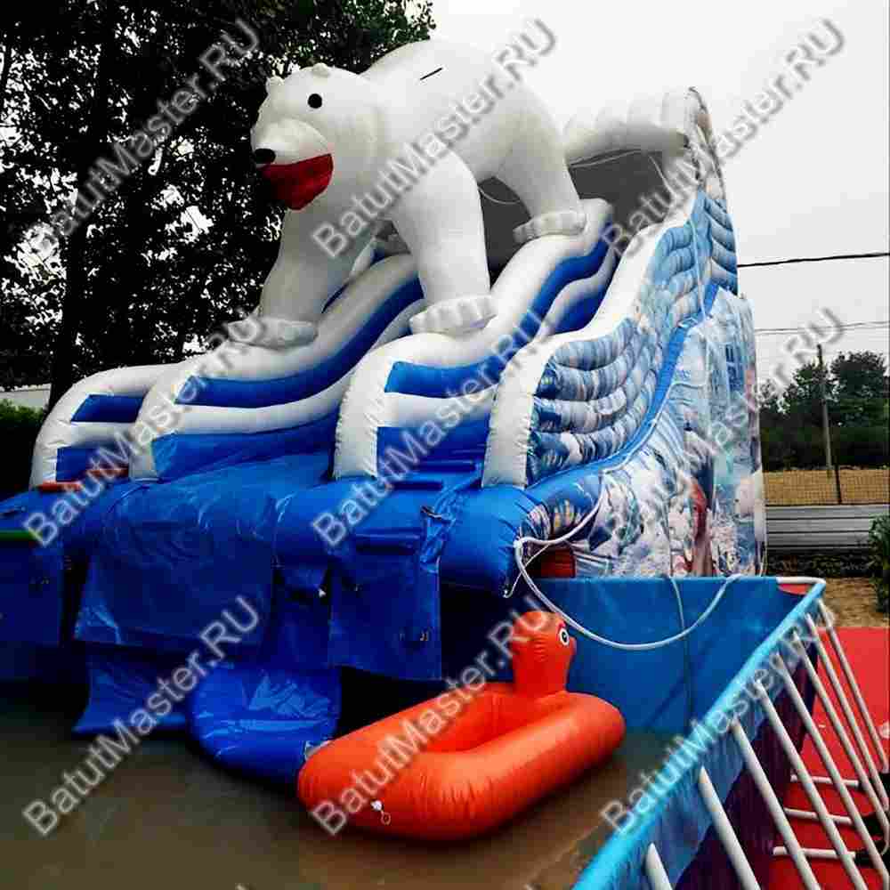 Надувная водная горка для бассейна «Мишка на севере», 8*4*5,5 м