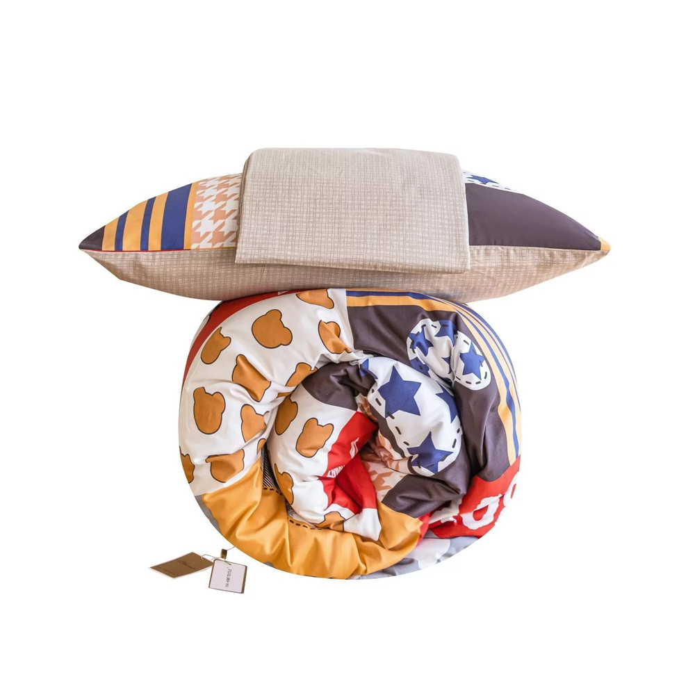 Комплект постельного белья на резинке Сатин Люкс KIDS 100% хлопок CDKR091, 1.5 спальный, простыня 120x200, наволочка 50x70