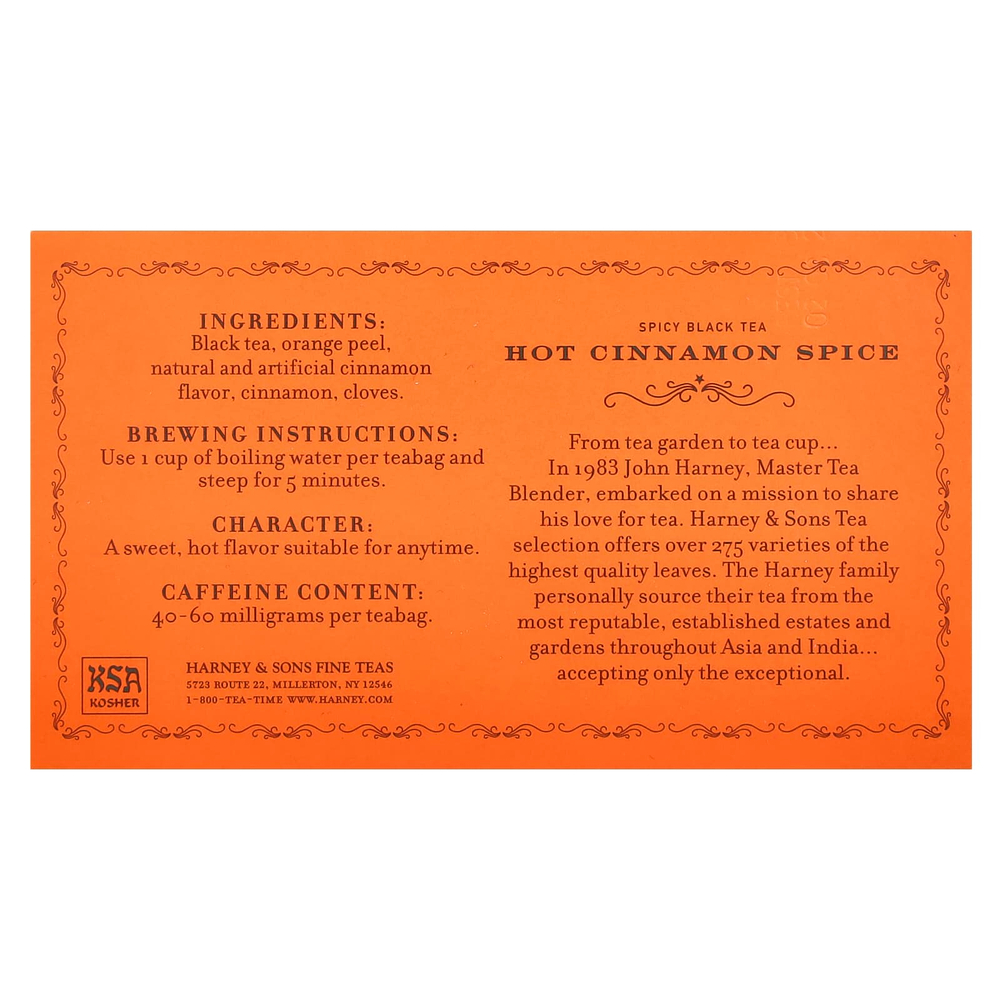 Harney & Sons, Пряный черный чай, горячая корица, 50 чайных пакетиков, 90 г (3,17 унции)