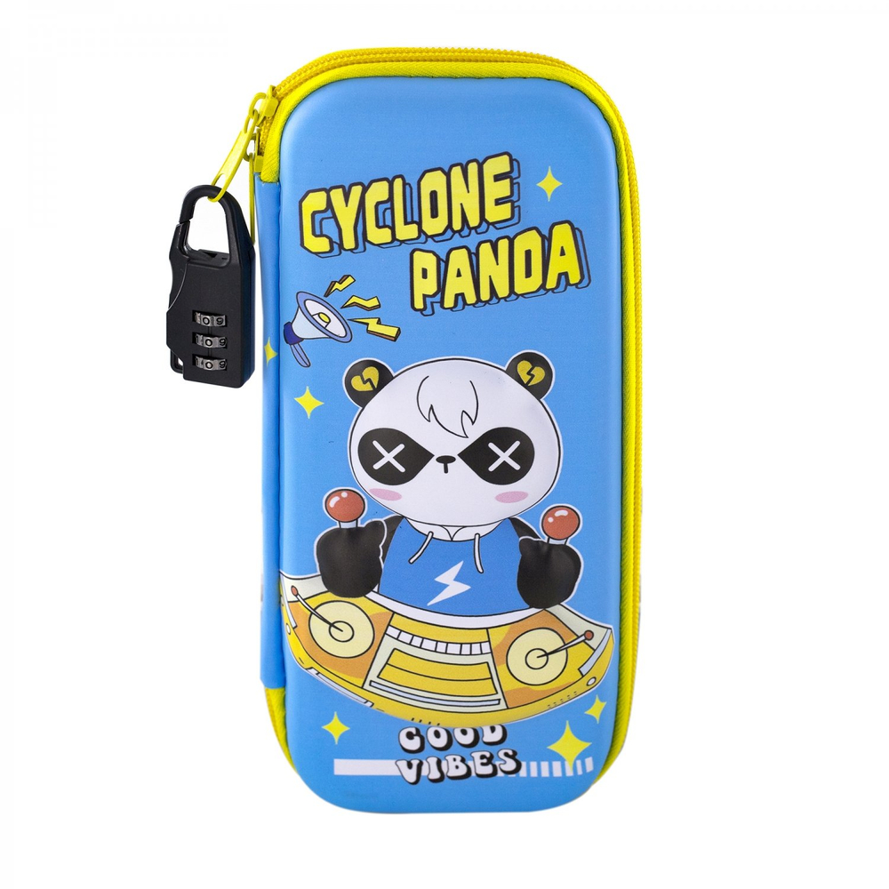 Пенал EVA Alingar, 1 отделение, откидная планка, карман сетка, объёмный рисунок, кодовый замок, 100 х 220 мм, "Cyclone Panda", голубой (панда)