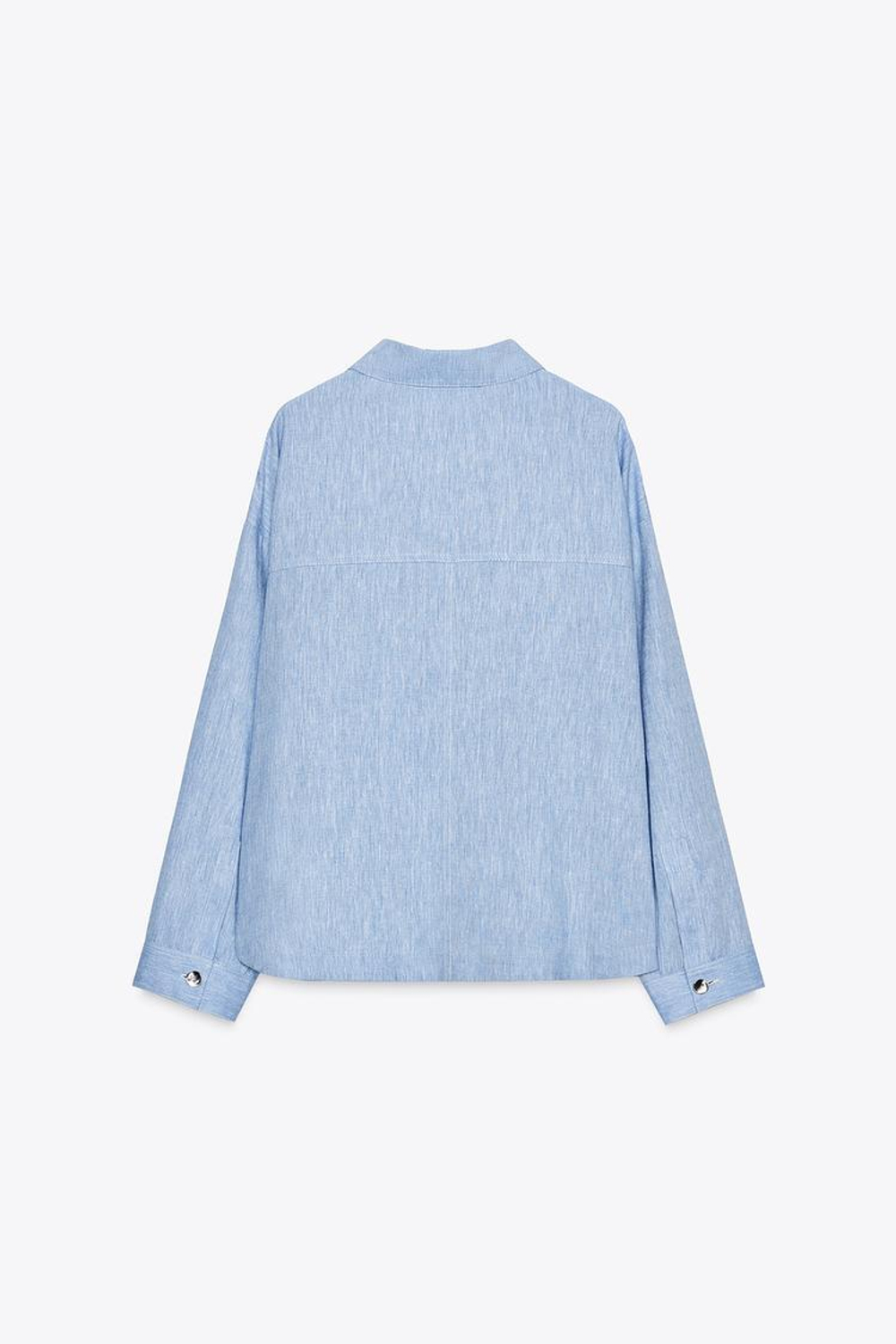 ZARA ЛЬНЯНАЯ КУРТКА-РУБАШКА, ГОЛУБОЙ