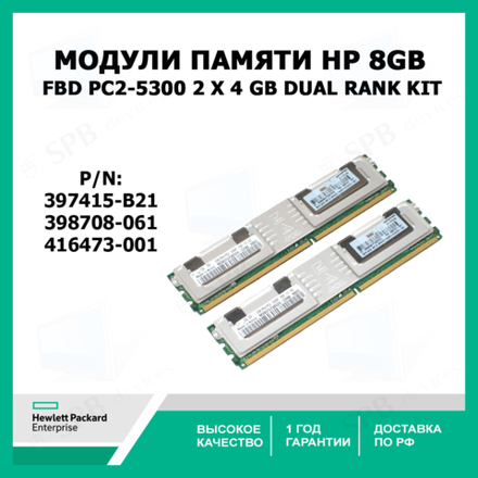 Модуль памяти НР 8 GB FBD PC2-5300 2 x 4 GB Dual Rank Kit (397415-B21) 398708-061, 416473-001