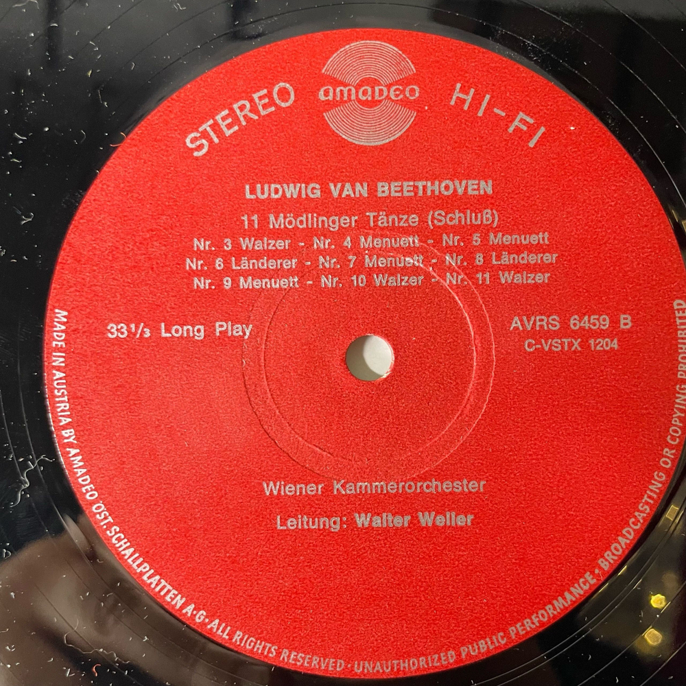 Винтажная виниловая пластинка LP Ludwig Van Beethoven Бетховен, 12 Kontertanze / 11 Modlinger Tanze (Германия 1977)