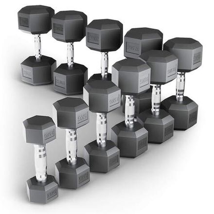 Ряд гантелей гексагональных UNIX Fit обрезиненные от 2,5 до 25 кг