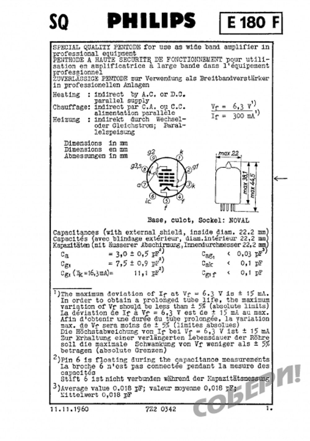 E180F одинарный пентод радиолампа характеристики