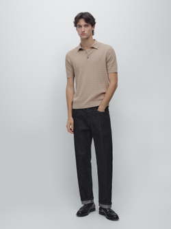 Massimo Dutti Поло из 100% хлопка с узором «косы», бежевый