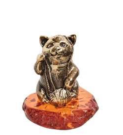 Народные промыслы AM-1073 Фигурка «Кошка с нитками» (латунь, янтарь)