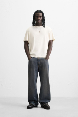 ZARA ФУТБОЛКА СВОБОДНОГО КРОЯ, ЖЕЛТОВАТО-БЕЛЫЙ