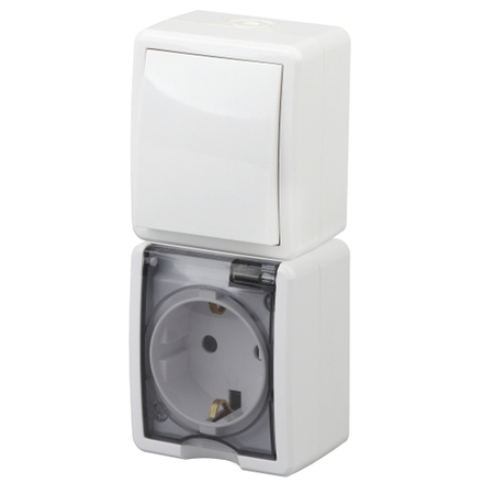 Блок розетка с выключателем ЭРА Эксперт 11-7407-01 IP54 16A-10AX-250В ОУ белый