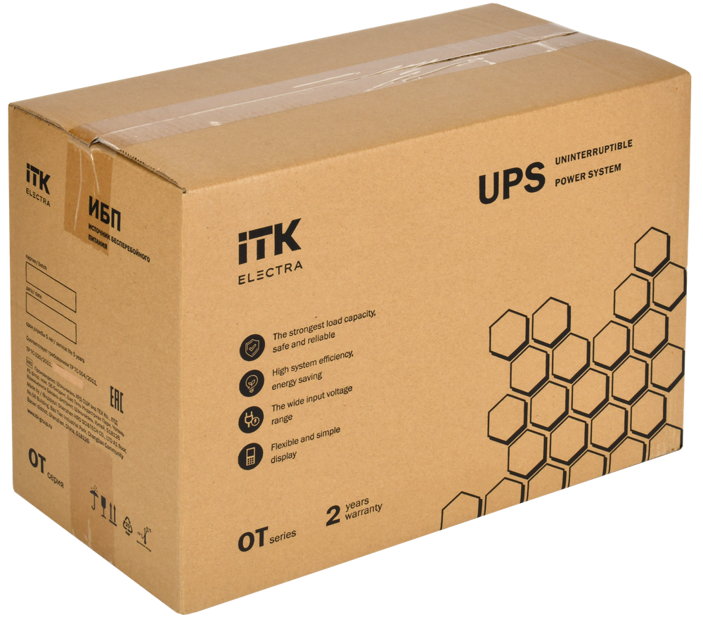ITK ELECTRA OT ИБП однофазный онлайн 2кВА/2кВт LCD дисплей 72VDC 4хС13 без АКБ с регулируемым зарядным устройством USB EPO RS232 SNMP слот Tower