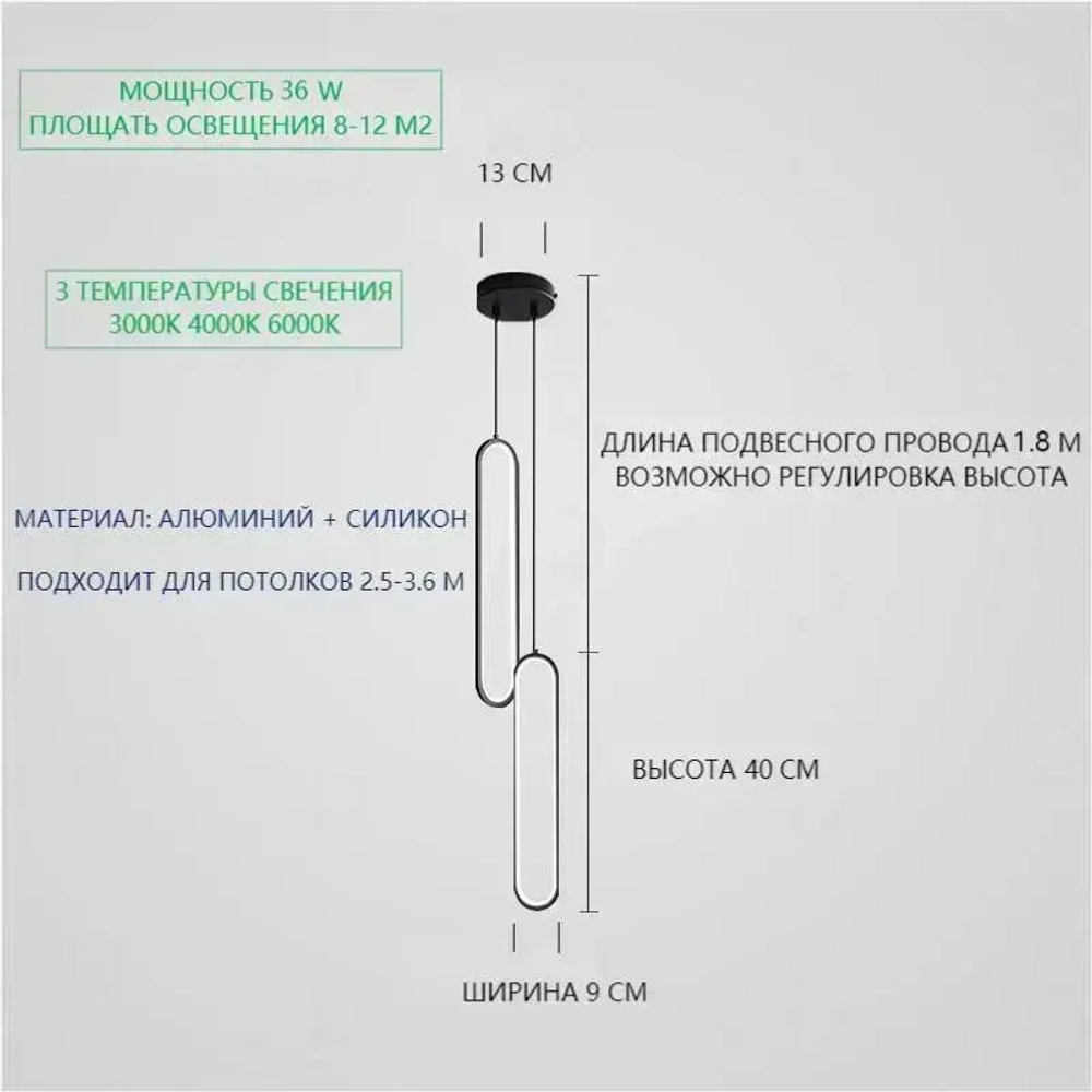 Подвесной светильник; Люстра подвесная 36 Вт; черный