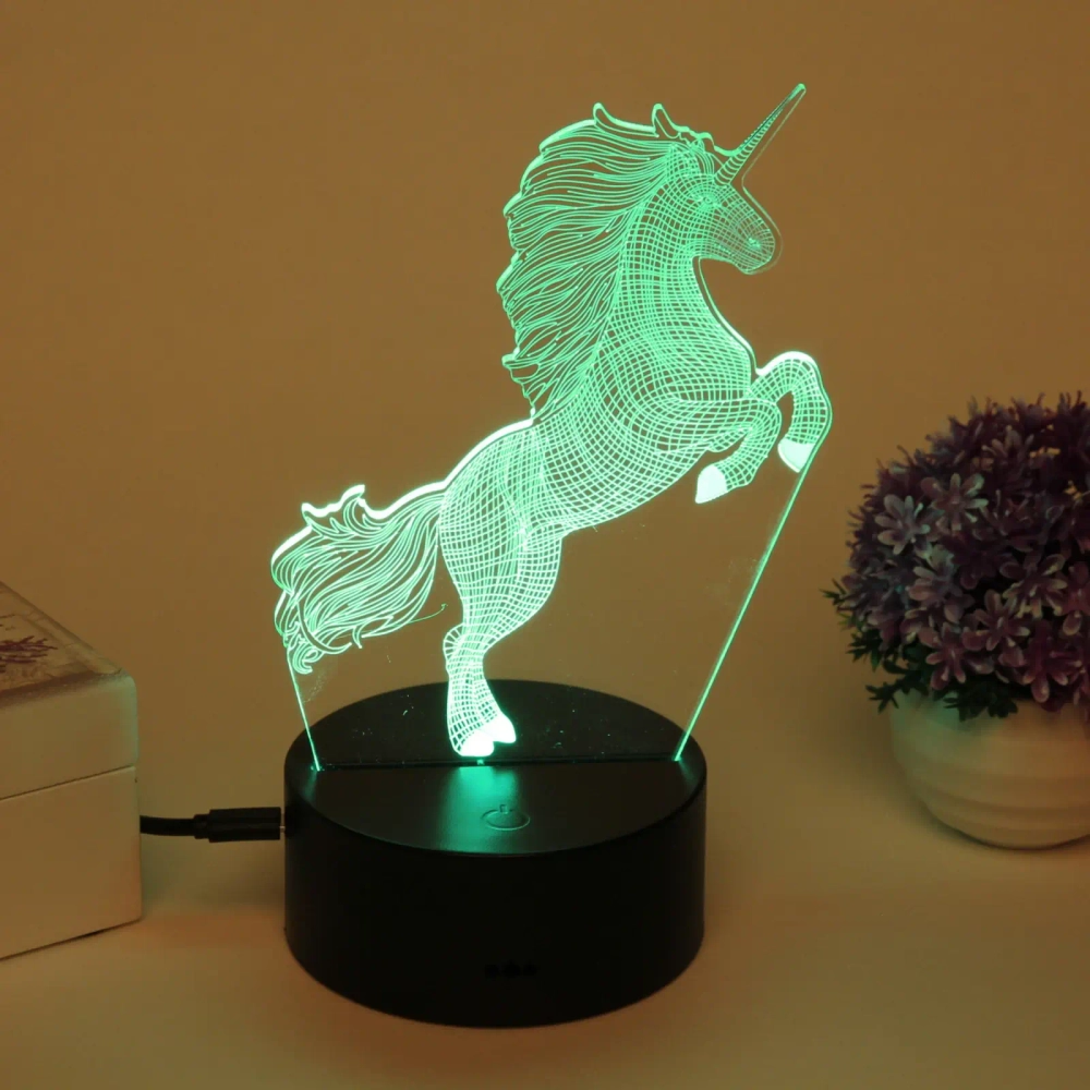 Светильник ночник «3D-Волшебный Единорог» на пластиковой подставке, с включателем USB