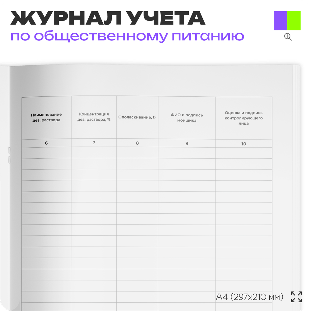 Журнал учета Гигиенический (сотрудники) для общепита, кафе, столовой, А4, 56 страниц, Докс Принт