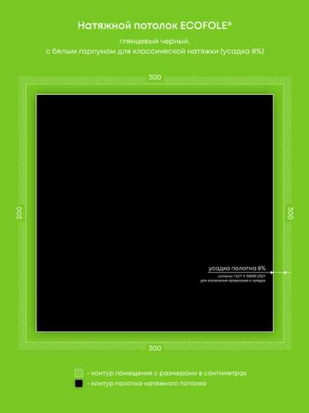 Глянцевый натяжной потолок 9 м2