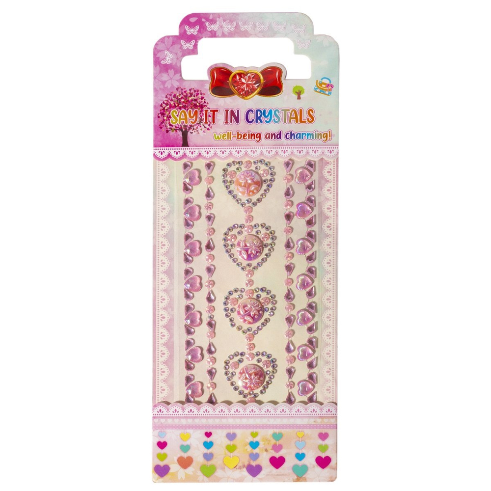 Наклейки-стразы Alingar, акриловые, "Яркие узоры", здездочки, сердечки, цветы, пакет с европодвесом