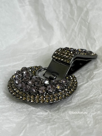 Пряжка крючок для шубы графит розоватые стразы