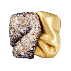 Кольцо с Белыми, Черными и Шампань Бриллиантами, R0132-0/6