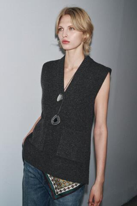 ZARA ДЛИННЫЙ ЖИЛЕТ, ТЕМНО-СЕРЫЙ