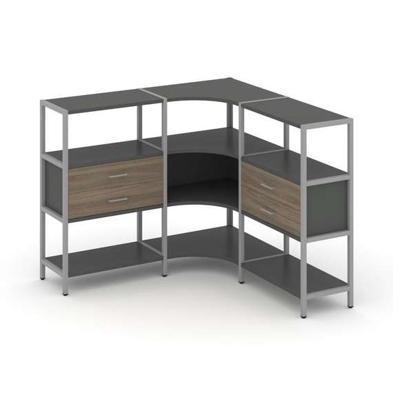 Shelf System Трехсекционный угловой стеллаж трехярусный с ящиками SN.STMU-331 Антрацит/Вяз Благородн