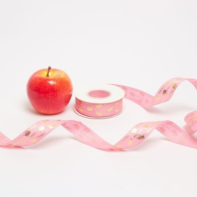 Лента репсовая 25мм х 20м, "Princess" розовый/золото