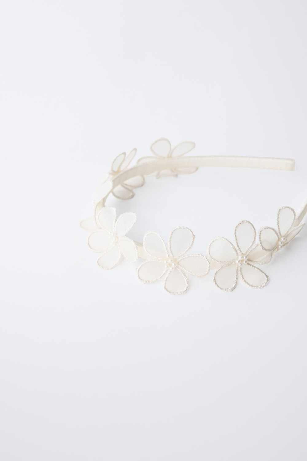 ZARA ОБОДОК ДЛЯ ВОЛОС С ЦВЕТАМИ И ЖЕМЧУГОМ, ЭКРЮ