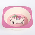 4591068 Набор бамбуковой посуды "Единорог", тарелка, миска, стакан, приборы, 5 предметов