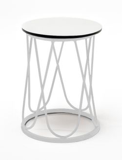 "Перу" журнальный стол из HPL круглый Ø40 H55, каркас из алюминия белый (RAL 9016) муар, цвет столешницы "молочный"