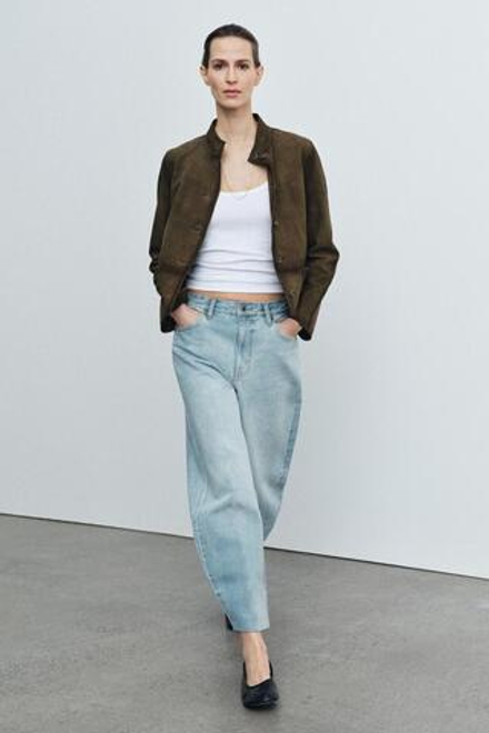 ZARA ДЖИНСЫ ZW COLLECTION BARREL С ВЫСОКОЙ ПОСАДКОЙ, ГОЛУБОЙ