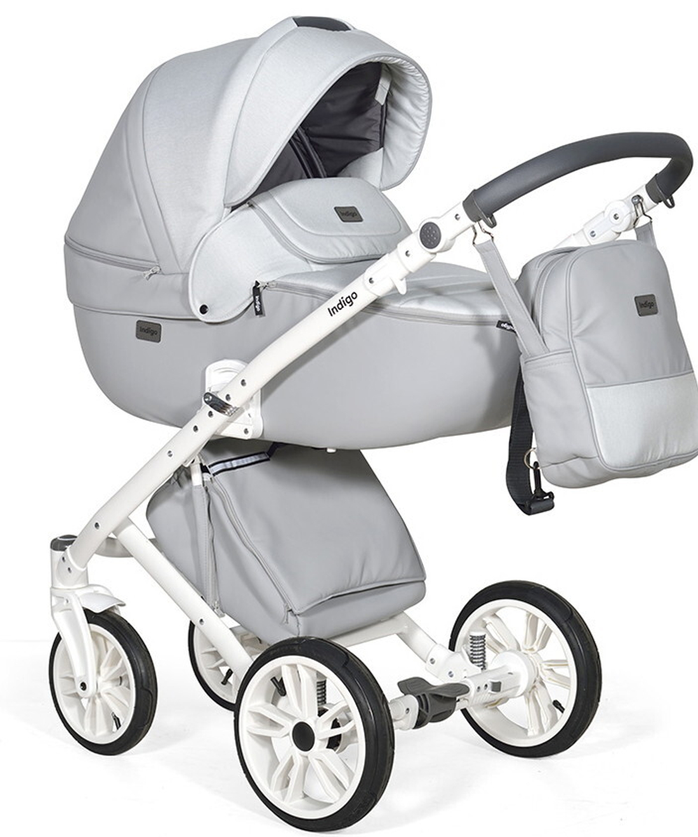 Детская коляска Indigo Porto 2 в 1 Po 02 св.серая кожа+св.серый лен