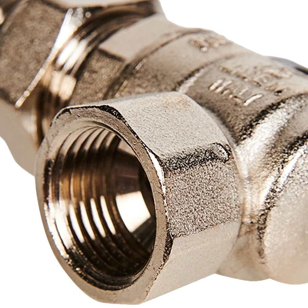 Кран шаровой полнопроходной угловой STOUT - 1/2" (ВР/НР-американка PN50, Tmax 150°C, ручка-бабочка)
