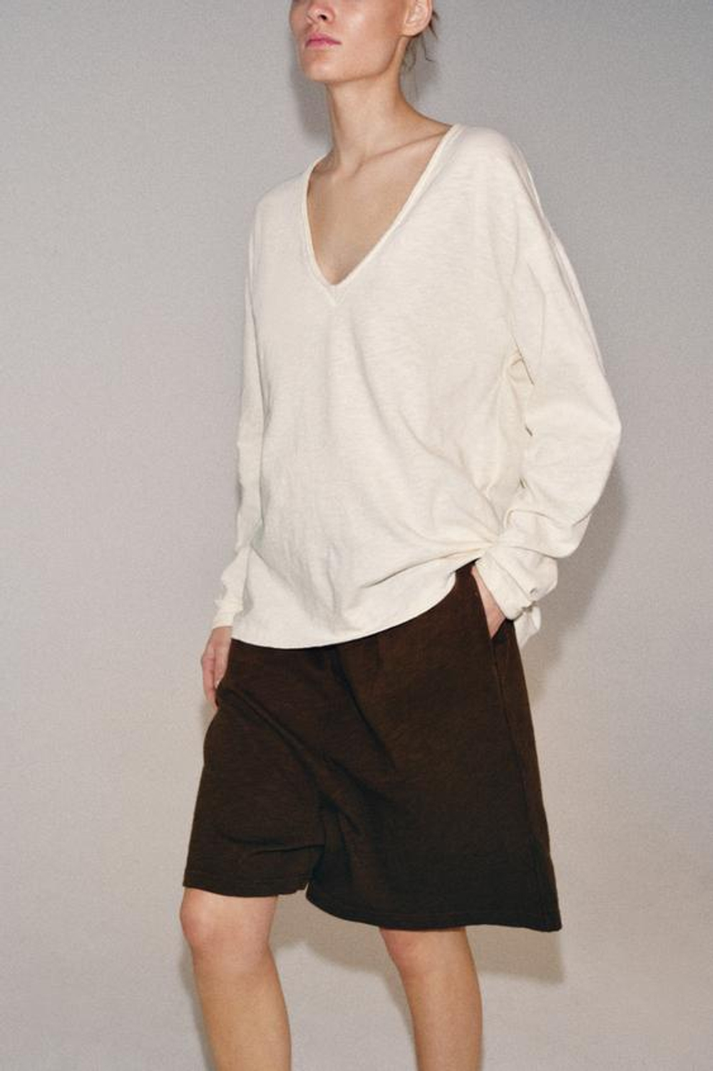 ZARA ДЛИННЫЕ ШОРТЫ ИЗ ХЛОПКА, ШОКОЛАДНЫЙ