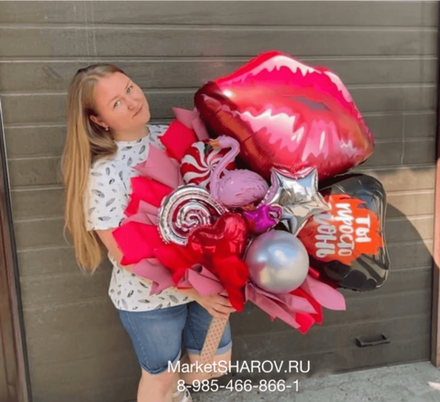 Поцелуй фламинго, букет из шаров