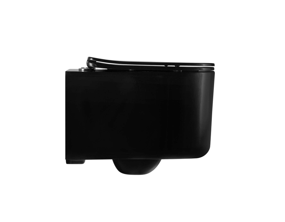 Унитаз-компакт подвесной безободковый AQUATEK МИЯ AQ2004-MB 490*370*340 мм, черный матовый, горизонтальный выпуск, тонкое сиденье с механизмом плавного закрывания, крепеж