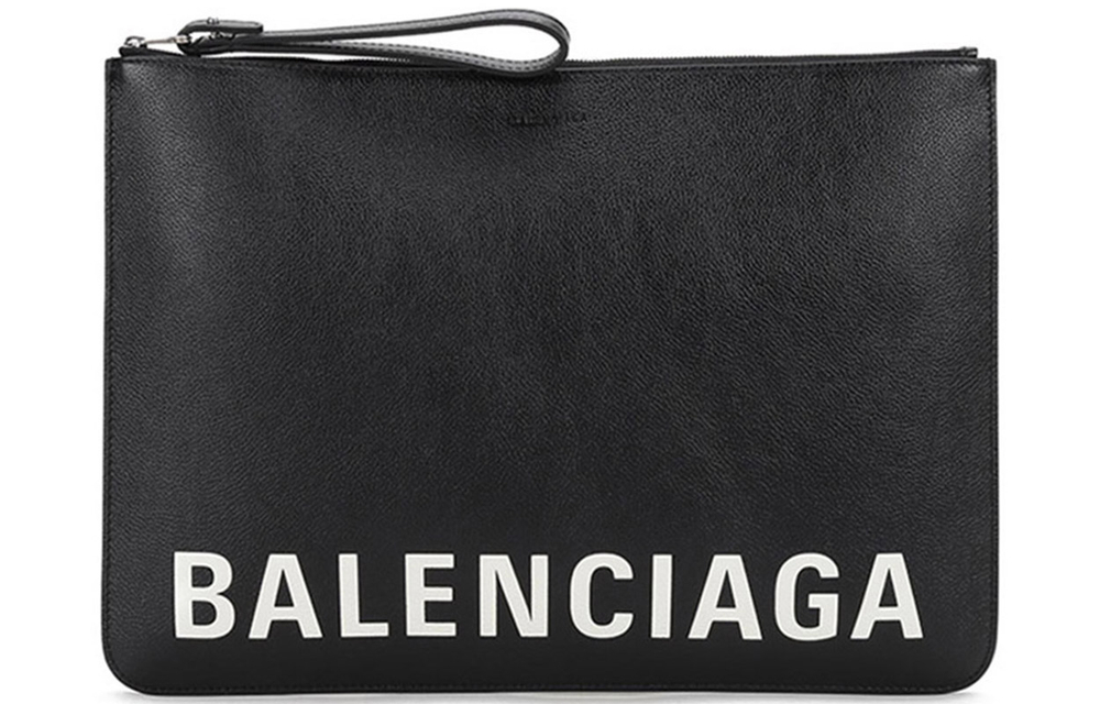 Balenciaga Leather Document Bag Clutch Men"s Black White