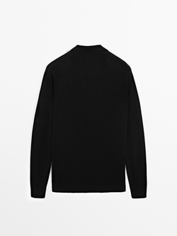 Massimo Dutti Свитер из 100% мериносовой шерсти с воротником поло, черный