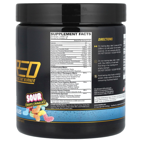 EHPlabs, OxyShred Hardcore, термогенное средство для сжигания жира, кислые жуткие насекомые, 284 г (10,02 унции)